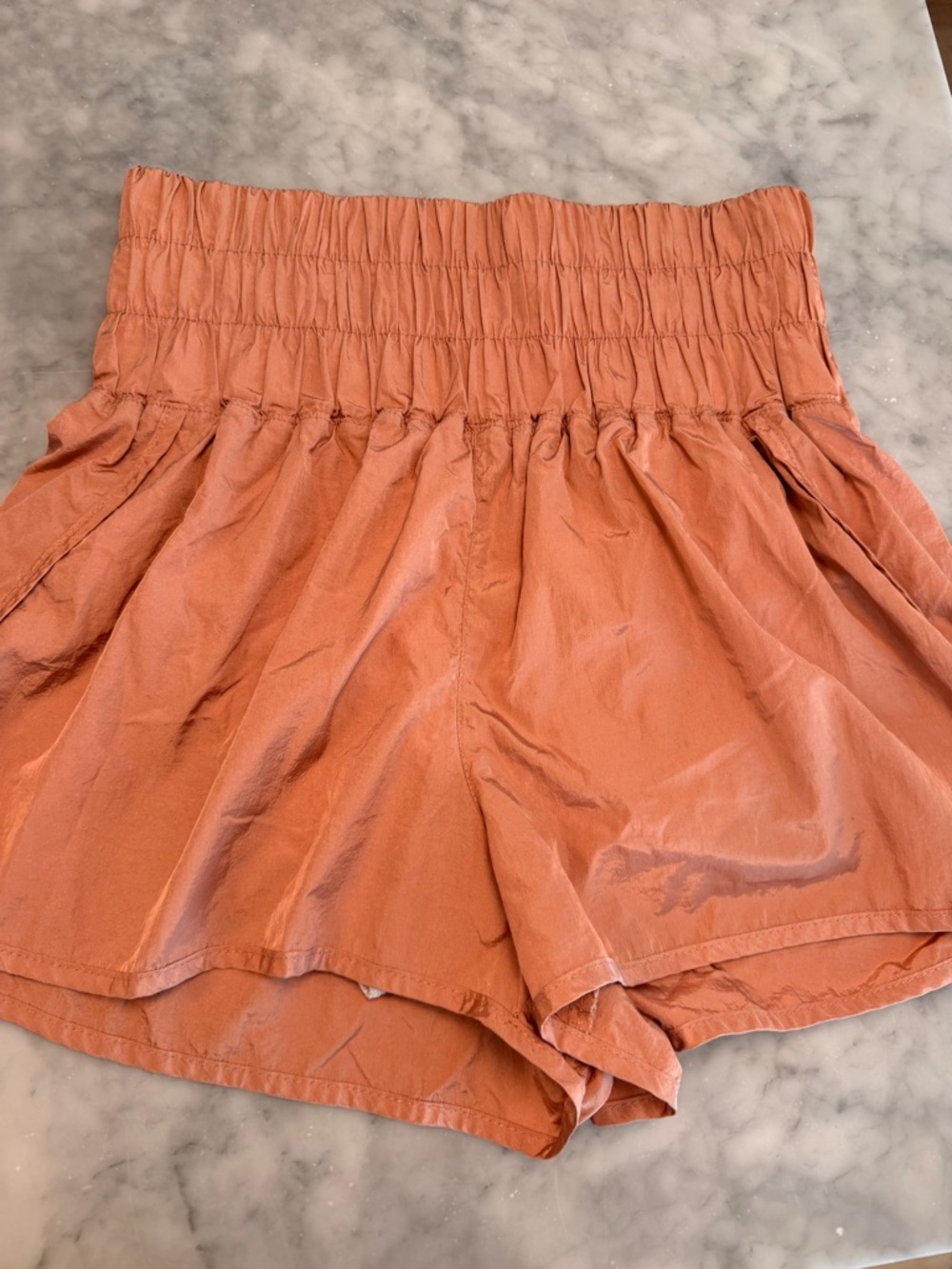 Free People High-Waist Smocked Shorts - Dusty Coral